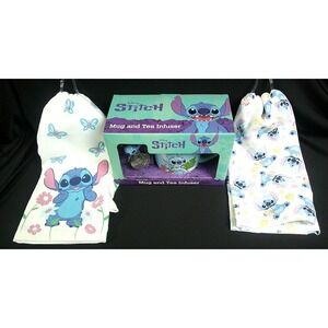 NEW! Disney Stitch Tea infuser set with 2 Stitch Tea Towels COMBO Package